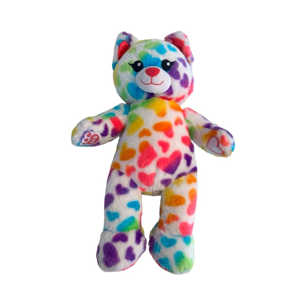 Build-A-Bear Workshop Rainbow Hearts Cat Plush Multicolor White Stuffed Animal
